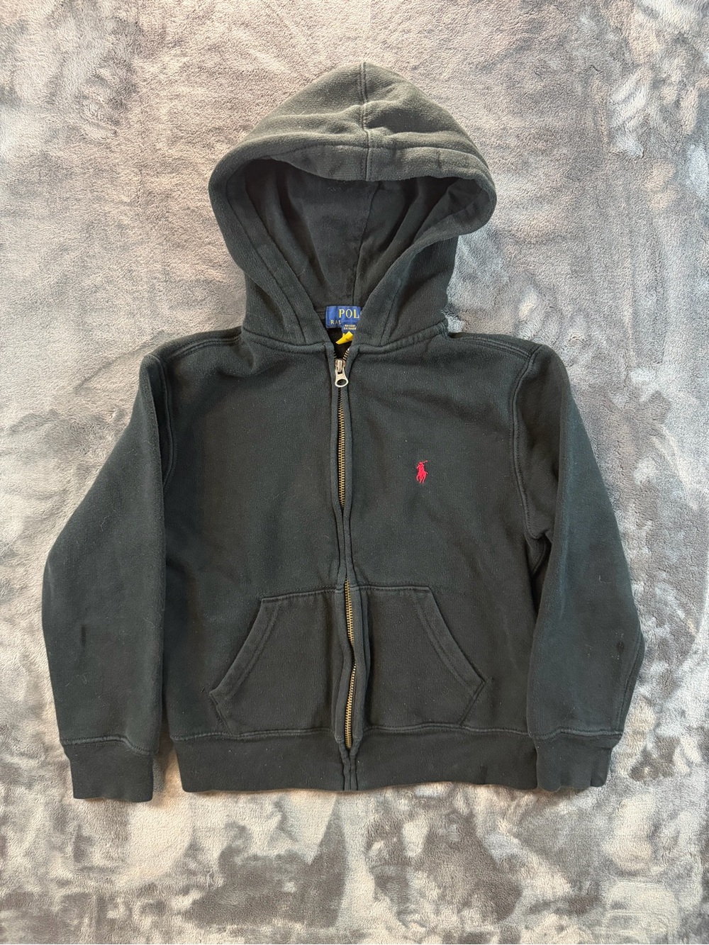 Polo by Ralph Lauren Black Kids Zip Hoodie with Red Pony